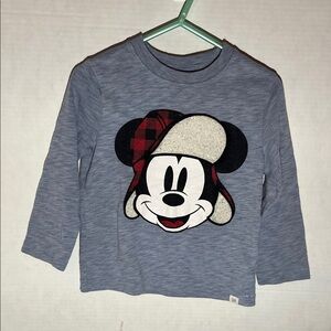 Disney Mickey Mouse Plaid Hat Long Sleeve Tee - Gray